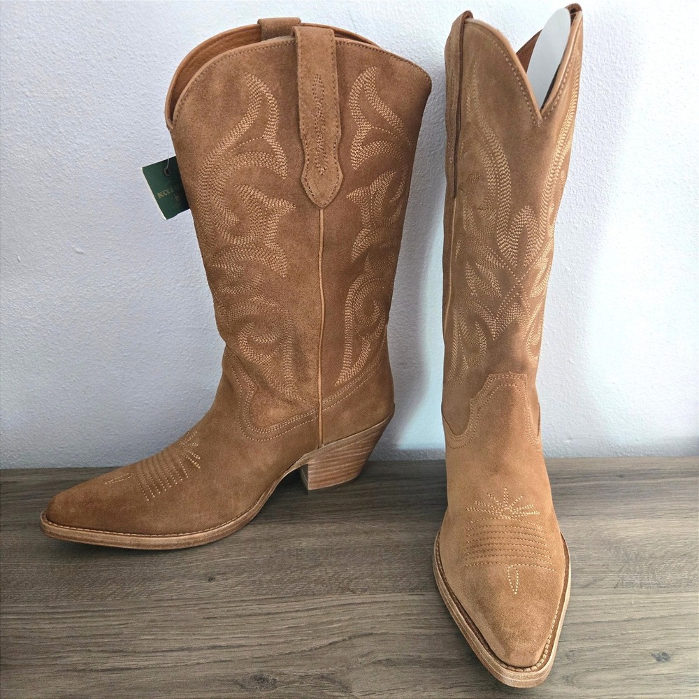 Buck & Brana Tessa Camel Suede Western Cowboy Boots Women 8 Handmade Mexico NWT